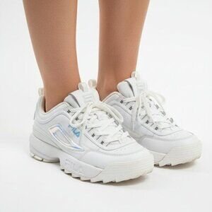 Fila White Iridescent Holographic Disruptor 2 Premium Women’s Sneakers Size 8.5
